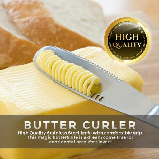 1Pc Stainless Steel Butter Spreader, Butter Knife and Curler Serrated Butter Grater for Cold Butter Slicer