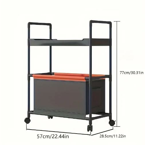 2-Tier Rolling Storage Cart with Handle - Durable Plastic & Metal, Mobile Organizer for Office, Kitchen, Laundry, Outdoor - White/ Black/ Dark Green