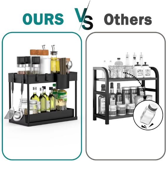 2-Tier Under Sink Sliding Drawer Storage Organizer Rack Multi-Purpose Holder for Kitchen Bathroom Cabinet