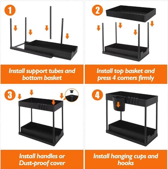 2-Tier Under Sink Sliding Drawer Storage Organizer Rack Multi-Purpose Holder for Kitchen Bathroom Cabinet