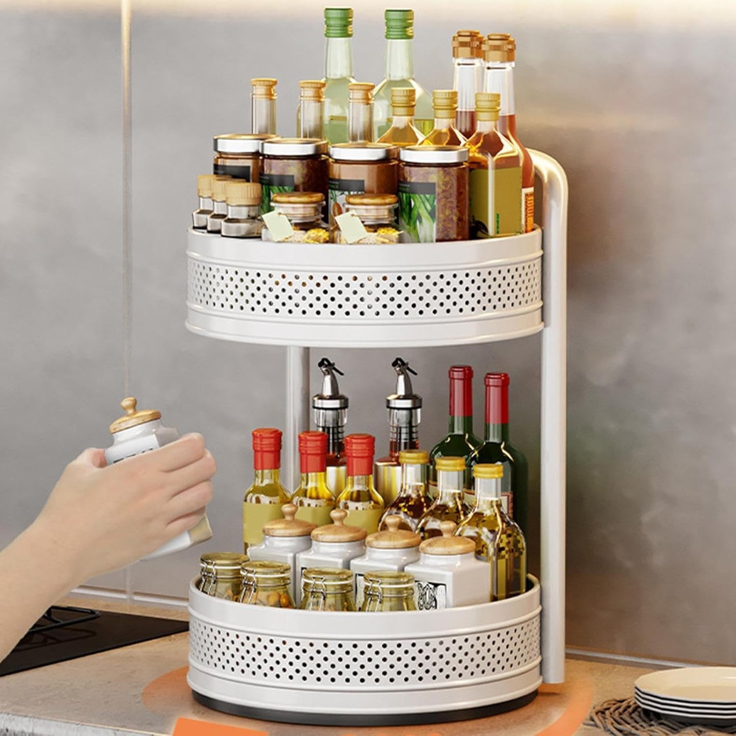 Double Layer Rotating Spice Rack, 360° Rotating Spice Holder, Spice Rotating Tray For Kitchen Cabinet Pantry Bathroom
