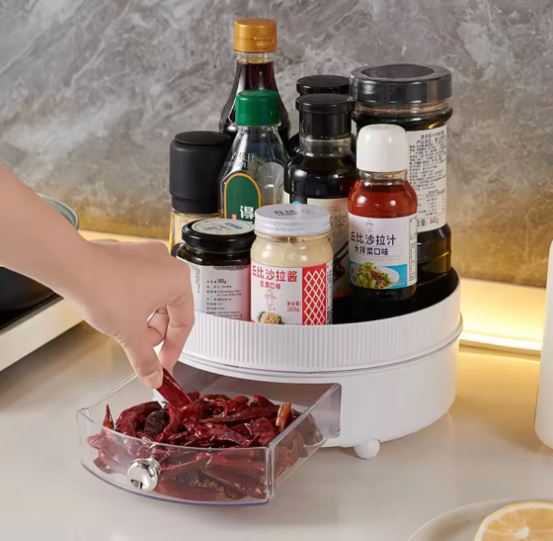 360° Rotation Spice Rack, Large Capacity Cosmetic Storage Tray, Kitchen Seasoning Cosmetic Tray