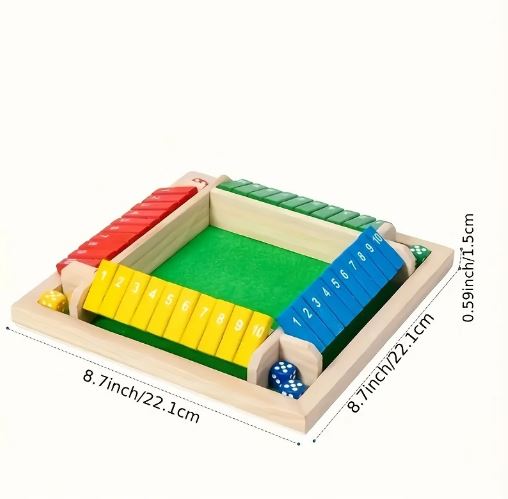 4-Player Wooden Dice Game - Interactive Party Board Game with Flip Cards, Standard Edition, for Ages 14+ Family-Friendly Entertainment