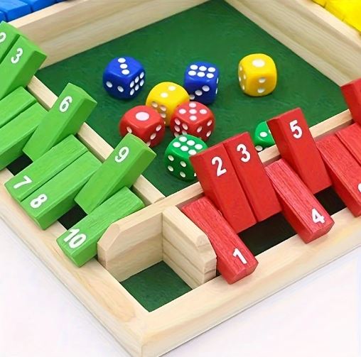 4-Player Wooden Dice Game - Interactive Party Board Game with Flip Cards, Standard Edition, for Ages 14+ Family-Friendly Entertainment