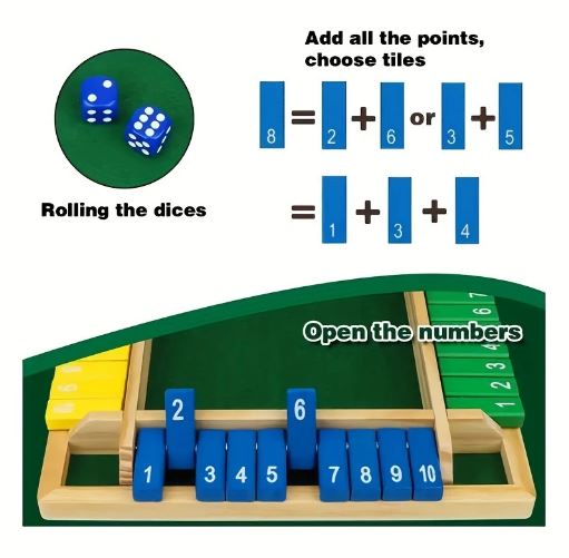 4-Player Wooden Dice Game - Interactive Party Board Game with Flip Cards, Standard Edition, for Ages 14+ Family-Friendly Entertainment