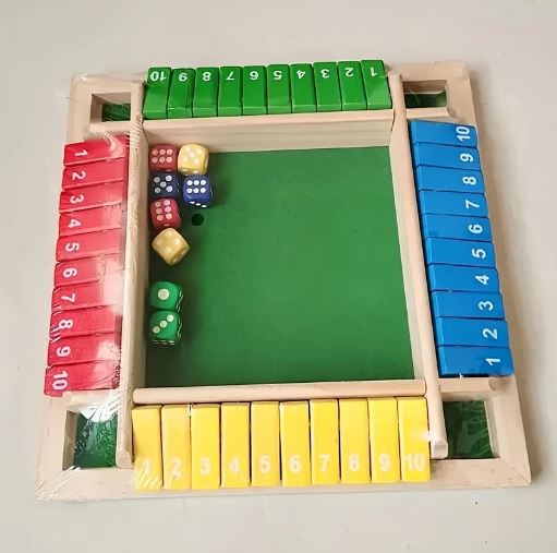 4-Player Wooden Dice Game - Interactive Party Board Game with Flip Cards, Standard Edition, for Ages 14+ Family-Friendly Entertainment