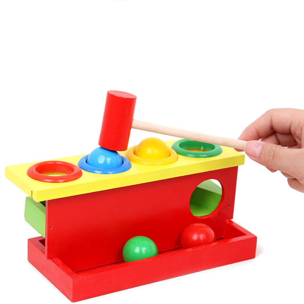 Rolling the Ball Wooden Hammering and Pounding 4 Colorful Ball and 1 Hammer Toy for Kids