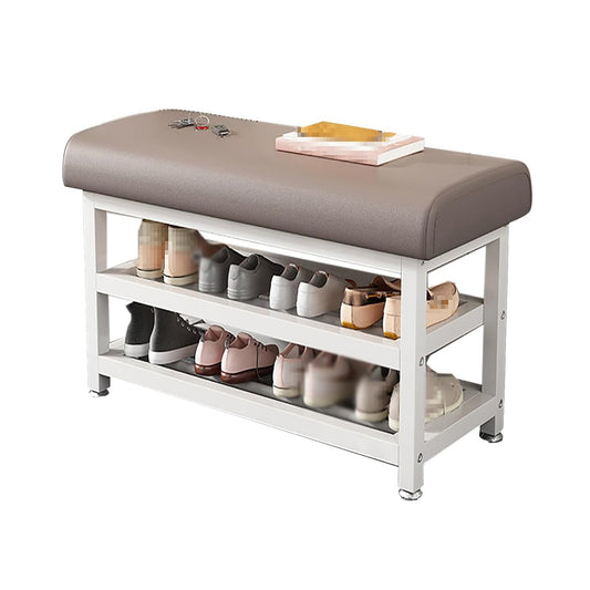 Shoe Bench Organizer with Cushion - 2 Tier Steel Shoe Rack Storage Bench