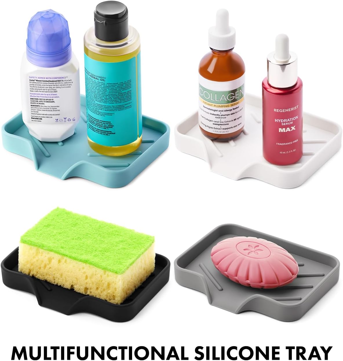 Silicone Soap Dish & Kitchen Soap Tray, Self Draining Soap Dish, Durable Rubber Soap Dish with Drainage
