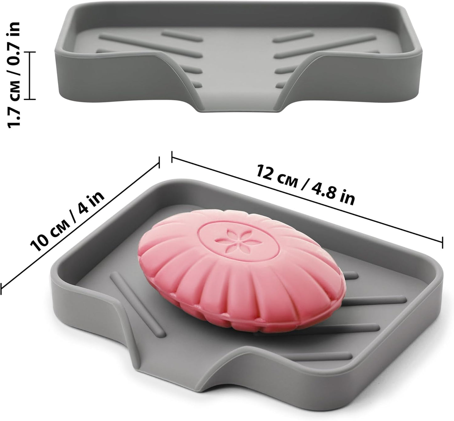Silicone Soap Dish & Kitchen Soap Tray, Self Draining Soap Dish, Durable Rubber Soap Dish with Drainage