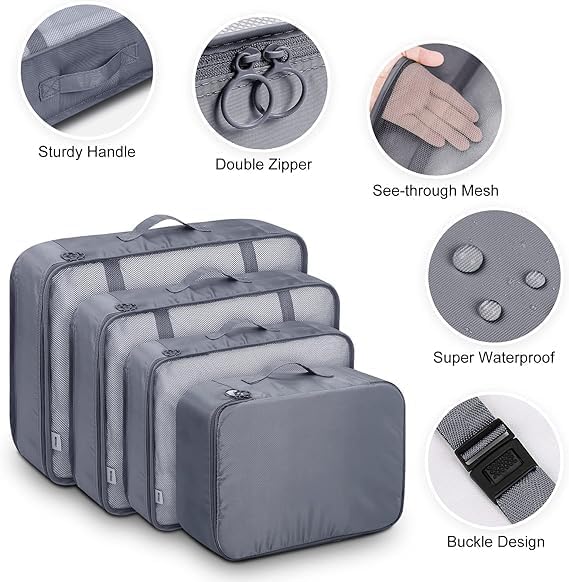 7pcs Set Travel Organizer Packing Cubes Lightweight Travel Luggage Organizers with Laundry Bag or Toiletry Bag