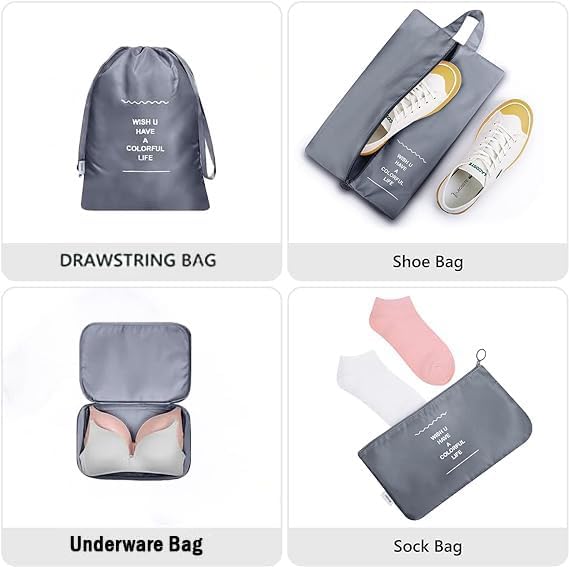 7pcs Set Travel Organizer Packing Cubes Lightweight Travel Luggage Organizers with Laundry Bag or Toiletry Bag