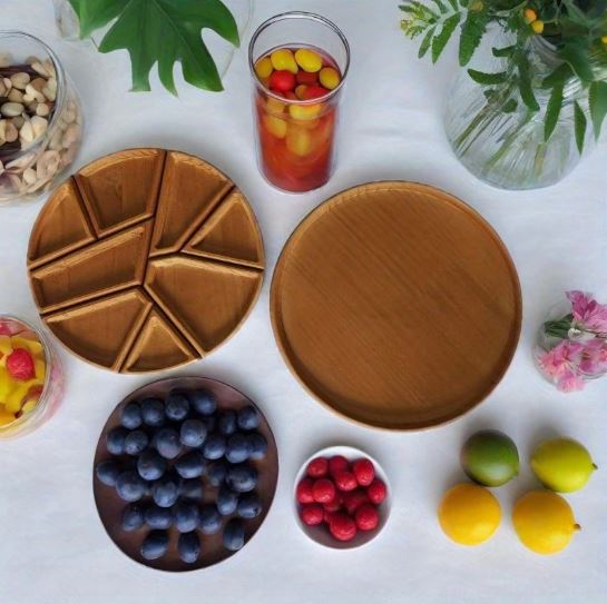 8-Compartment Wooden Serving Tray - Party Serving Tray | Elegant Serving Tray | Natural Wood Finish, Fruit Trays for Serving