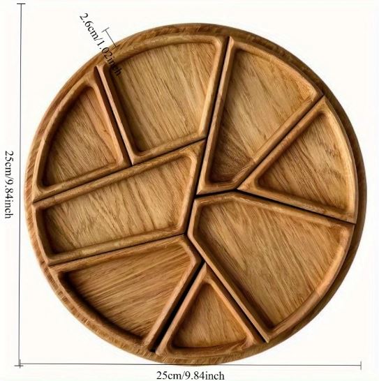 8-Compartment Wooden Serving Tray - Party Serving Tray | Elegant Serving Tray | Natural Wood Finish, Fruit Trays for Serving