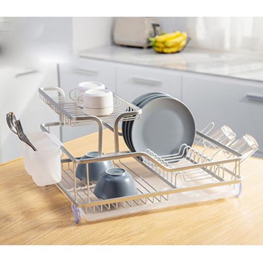 Aluminum Rustproof Dish Drying Rack with Drain Board Spout Tray and Utensil Holder