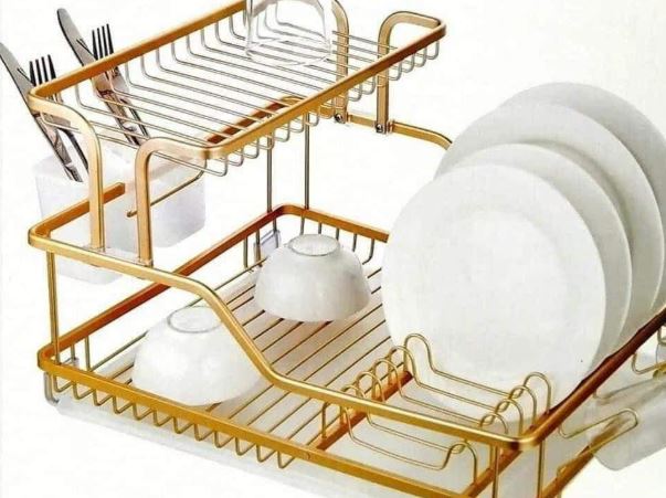 Aluminum Rustproof Dish Drying Rack with Drain Board Spout Tray and Utensil Holder