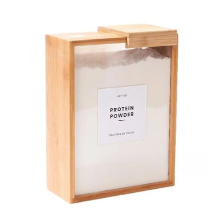 Bamboo Grain Storage Box Airtight Square Pantry Organizer for Rice, Cereal, Dry Goods