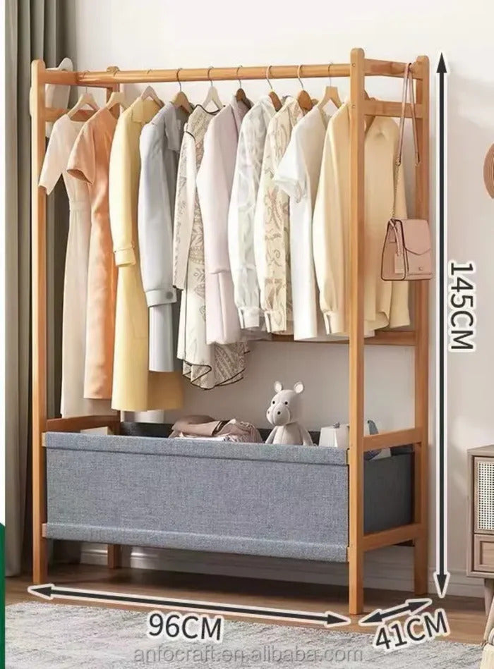Bamboo Cloth Rack With Storage Rack