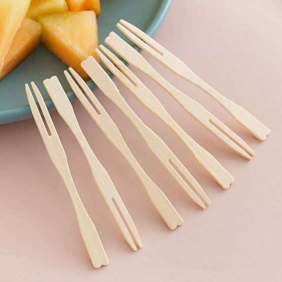 50Pcs Bamboo Mini Tasting Forks Fruit Picks 3.5 Inch Mini Bamboo Forks
