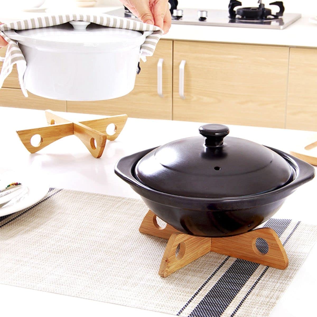 Bamboo Pot Trivet, Pan Soup Pot Dish Trivet Heat Insulation Pads Pot Holder
