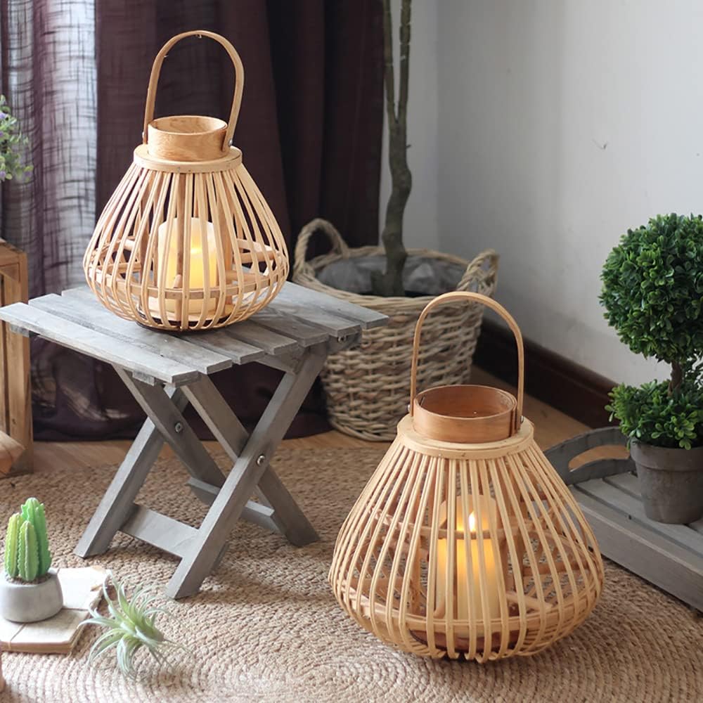 Decorative Handmade Bamboo Woven Wind Lantern Candle Holder Lantern Ornaments
