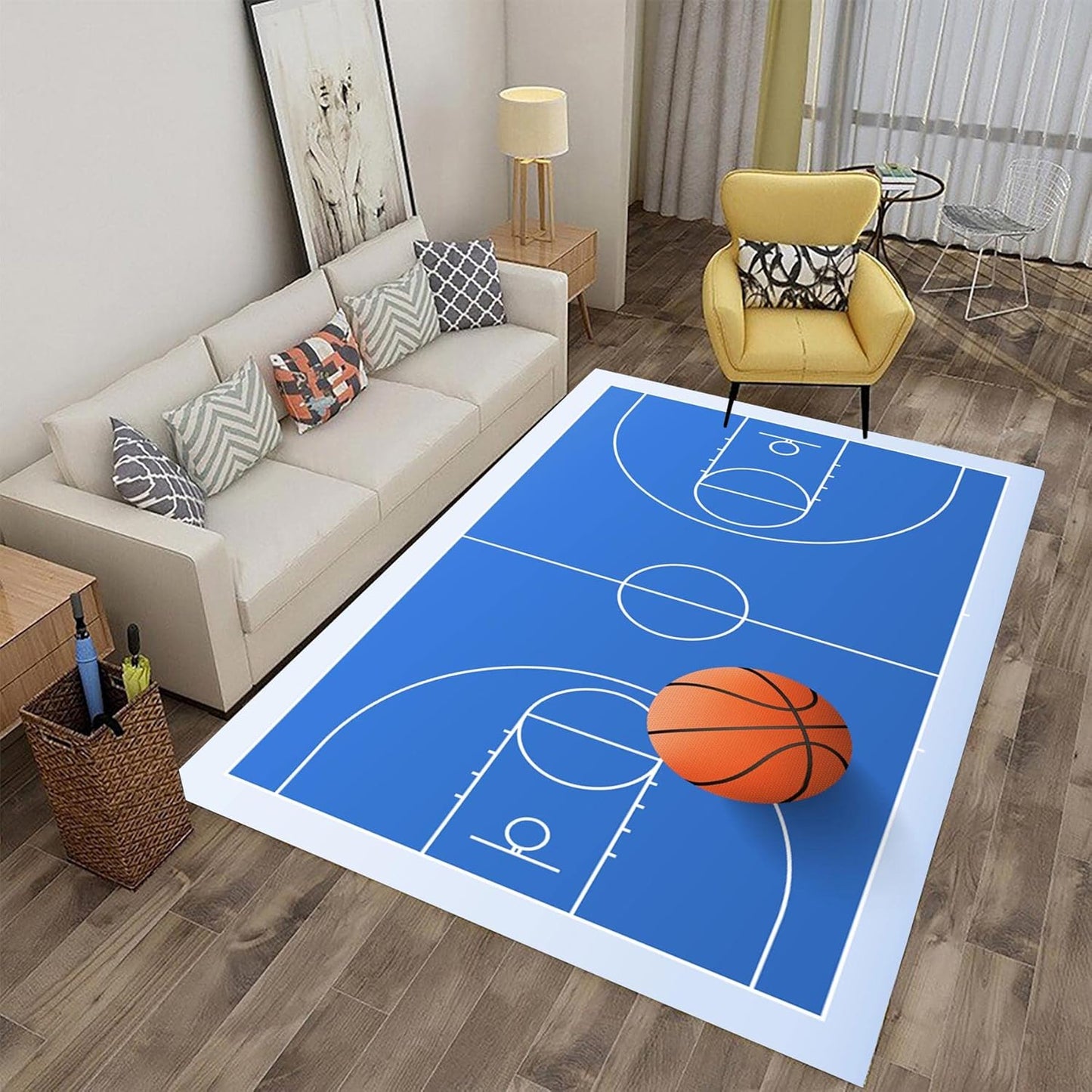 Basketball on Blue Background Area Mats for Living Room Bedroom