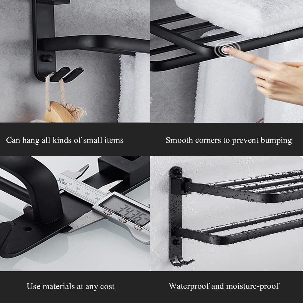 Wall Mounted Aluminum Alloy Towel Rack, Bathroom Towel Shelves With Double Towel Bars