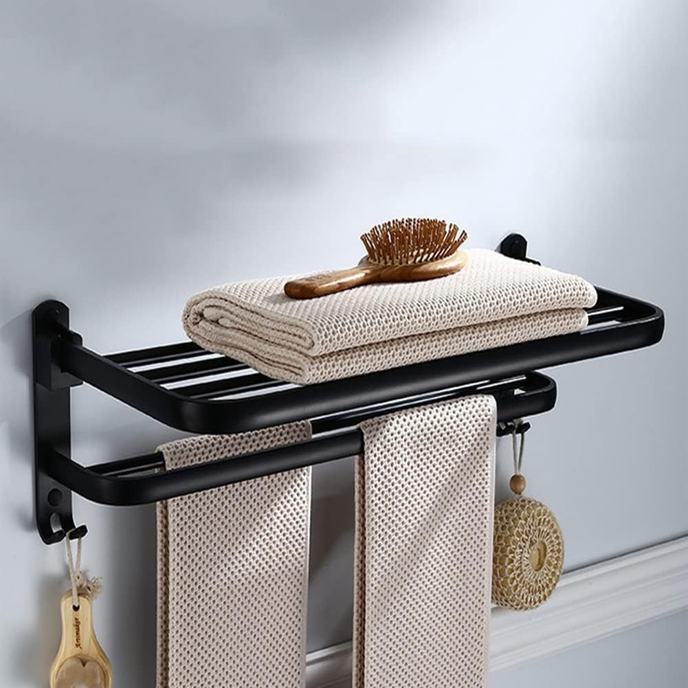 Wall Mounted Aluminum Alloy Towel Rack, Bathroom Towel Shelves With Double Towel Bars