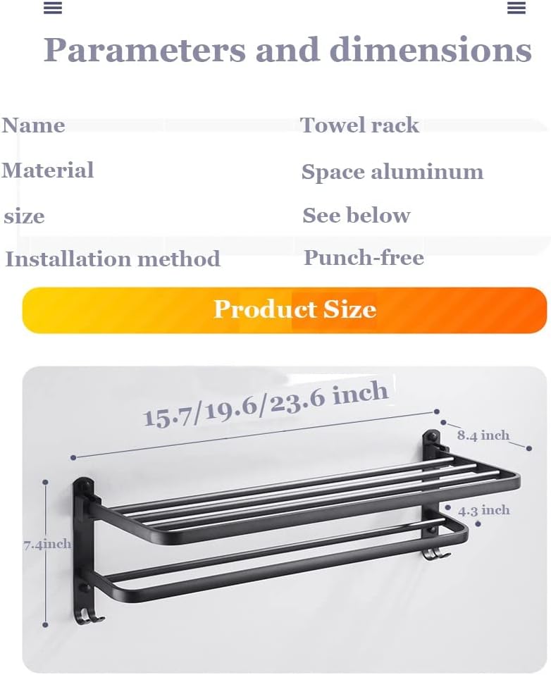 Wall Mounted Aluminum Alloy Towel Rack, Bathroom Towel Shelves With Double Towel Bars