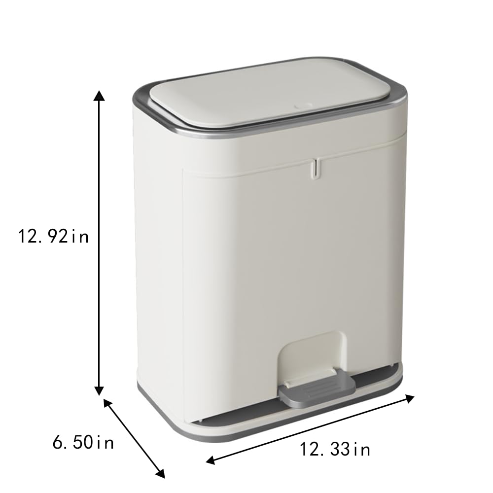 Bathroom Trash Can with Lid, Plastic Garbage can with Press top Lid for Kitchen, Bathroom, Bedroom, Living Room, Offices
