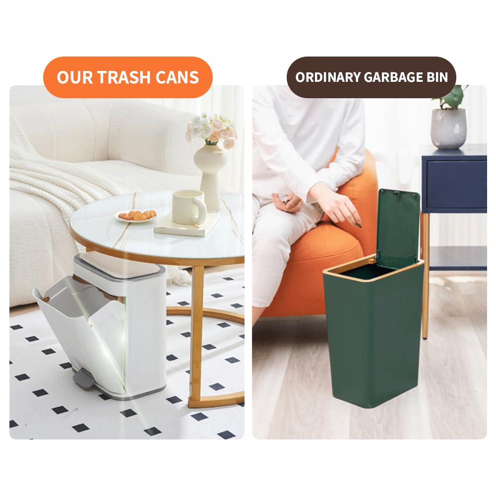 Bathroom Trash Can with Lid, Plastic Garbage can with Press top Lid for Kitchen, Bathroom, Bedroom, Living Room, Offices