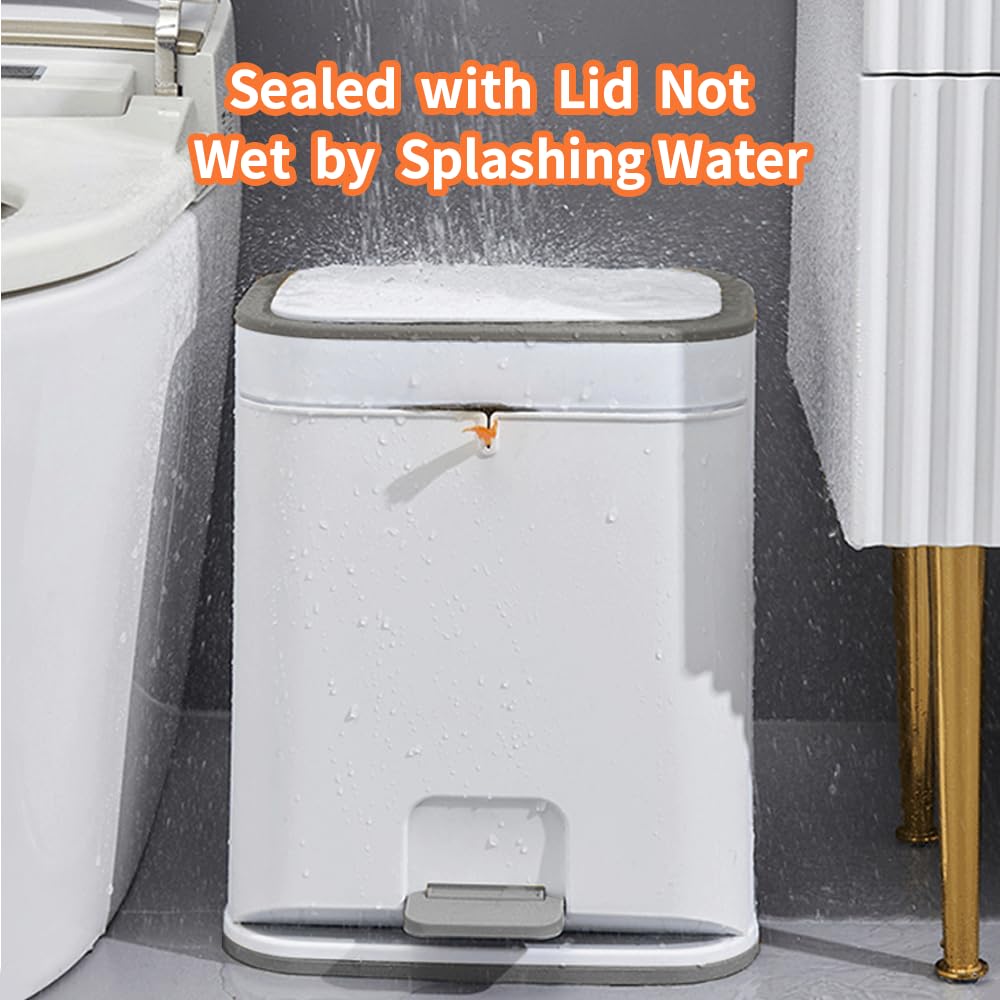 Bathroom Trash Can with Lid, Plastic Garbage can with Press top Lid for Kitchen, Bathroom, Bedroom, Living Room, Offices