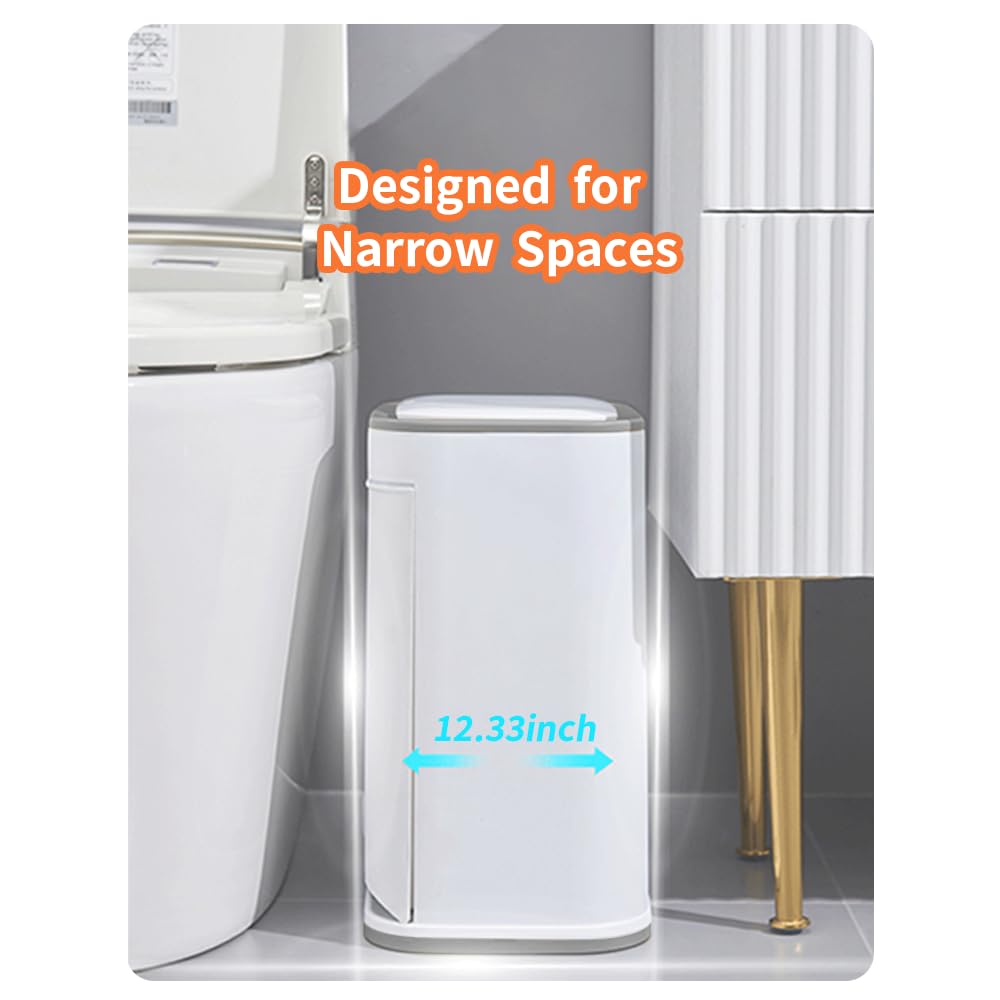 Bathroom Trash Can with Lid, Plastic Garbage can with Press top Lid for Kitchen, Bathroom, Bedroom, Living Room, Offices