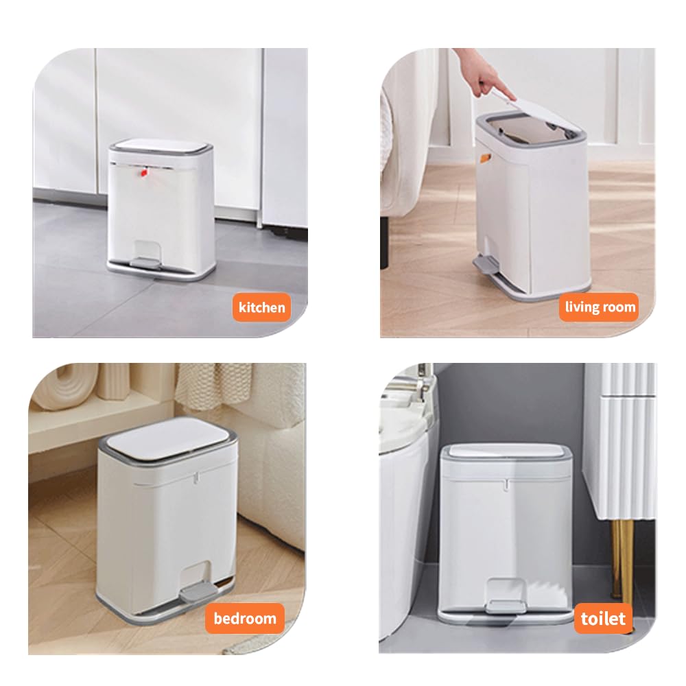 Bathroom Trash Can with Lid, Plastic Garbage can with Press top Lid for Kitchen, Bathroom, Bedroom, Living Room, Offices