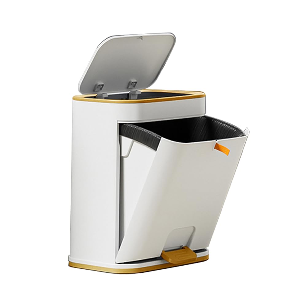 Bathroom Trash Can with Lid, Plastic Garbage can with Press top Lid for Kitchen, Bathroom, Bedroom, Living Room, Offices