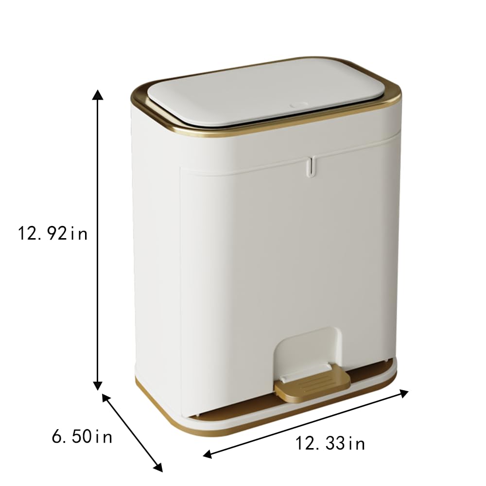 Bathroom Trash Can with Lid, Plastic Garbage can with Press top Lid for Kitchen, Bathroom, Bedroom, Living Room, Offices
