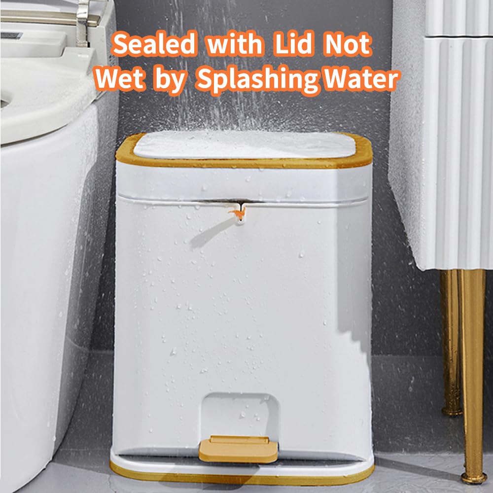 Bathroom Trash Can with Lid, Plastic Garbage can with Press top Lid for Kitchen, Bathroom, Bedroom, Living Room, Offices