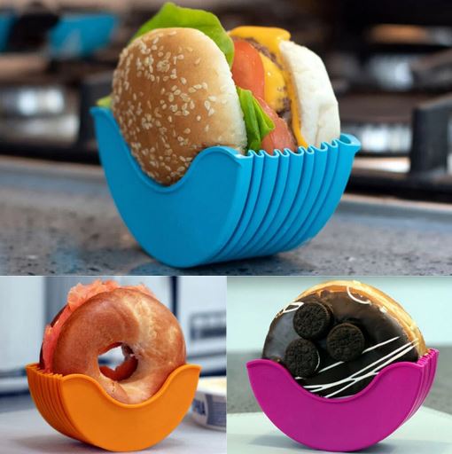 (Pack of 3) Burger Holder Clip Retractable Reusable Washable Food Grade Silicone Sandwich Clip Burger Holder Box