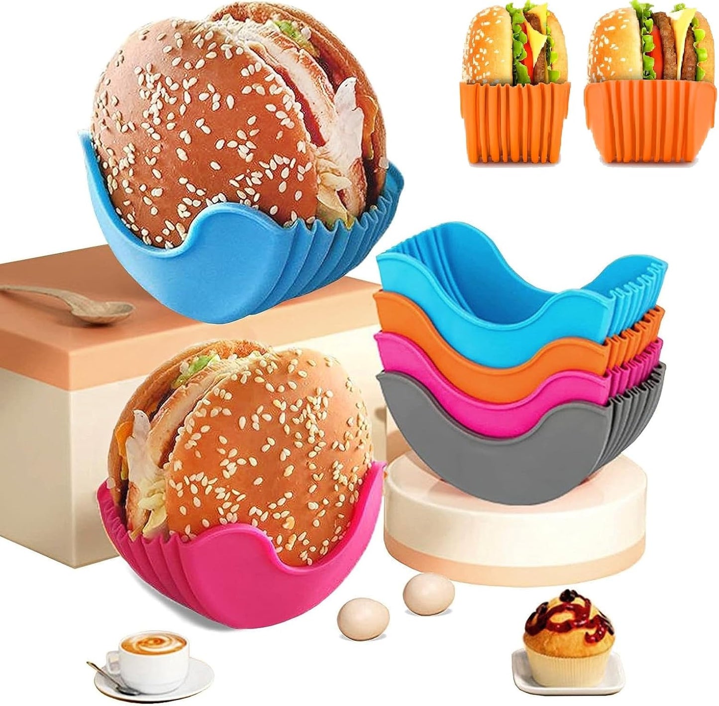 (Pack of 3) Burger Holder Clip Retractable Reusable Washable Food Grade Silicone Sandwich Clip Burger Holder Box