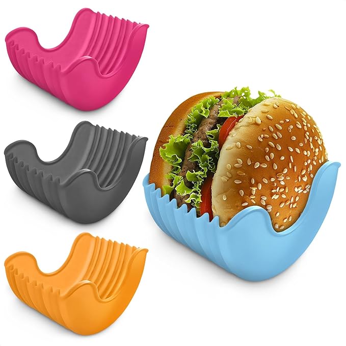 (Pack of 3) Burger Holder Clip Retractable Reusable Washable Food Grade Silicone Sandwich Clip Burger Holder Box