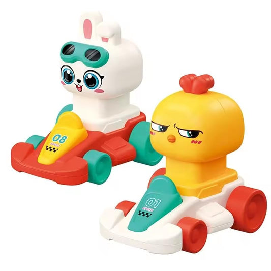 (Pack of 2) Cartoon Chicken Rabbit Inertia Press go-Kart Mini Sliding Car