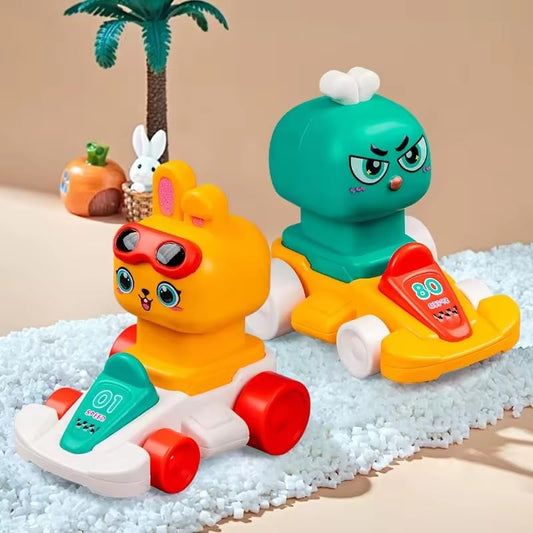 (Pack of 2) Cartoon Chicken Rabbit Inertia Press go-Kart Mini Sliding Car