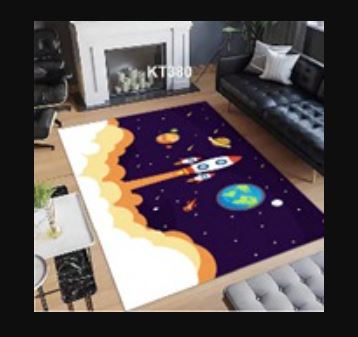 Cartoon Space-Themed Floor Mats for Bedroom, Non-Slip Floor Mats for Kids Room, Bedside, Playroom
