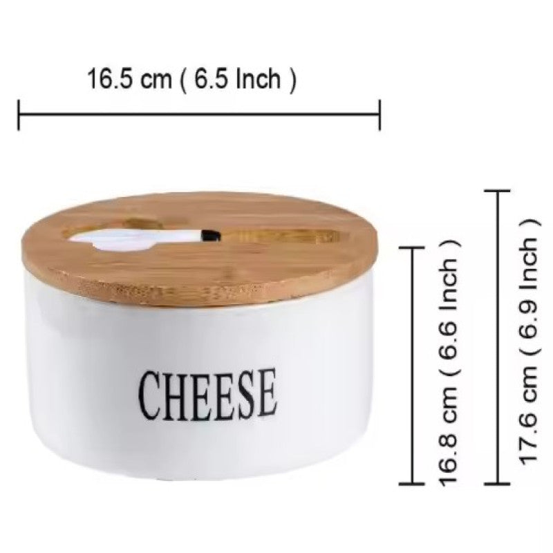 Cheese Sealing Box Ceramic Butter Plate Cheese Storage Tray Container Box + Lid and Knives Set