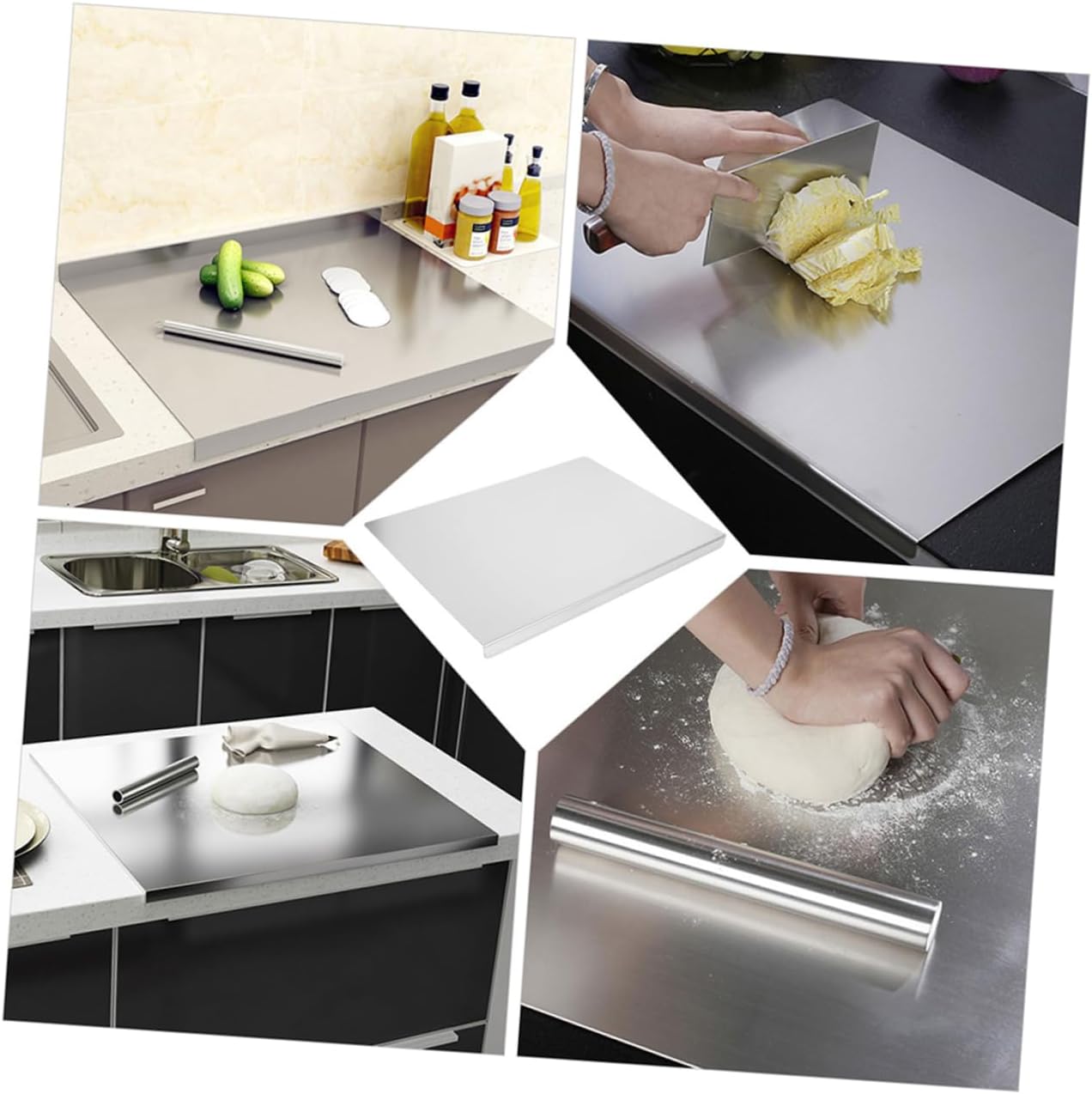 Multi-purpose Stainless Steel Chopping Cutting Board With Lip Countertop