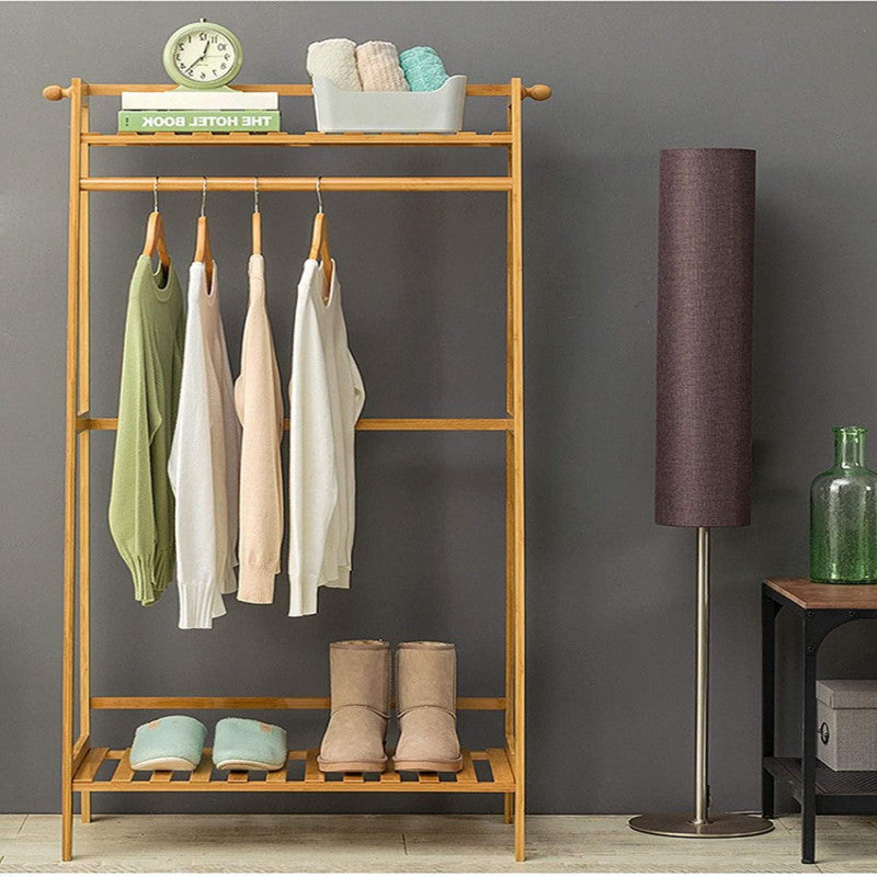 Coat Rack Hanger Clothes Rack Bamboo Wood Coat Hooks 2-Tier Coat Hooks Hat Bag Hanger Hanger Stand