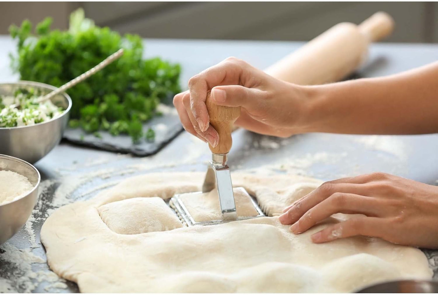 Cookie Stamp Cutter with Wooden Handle, Fondant Press Mold Cutter