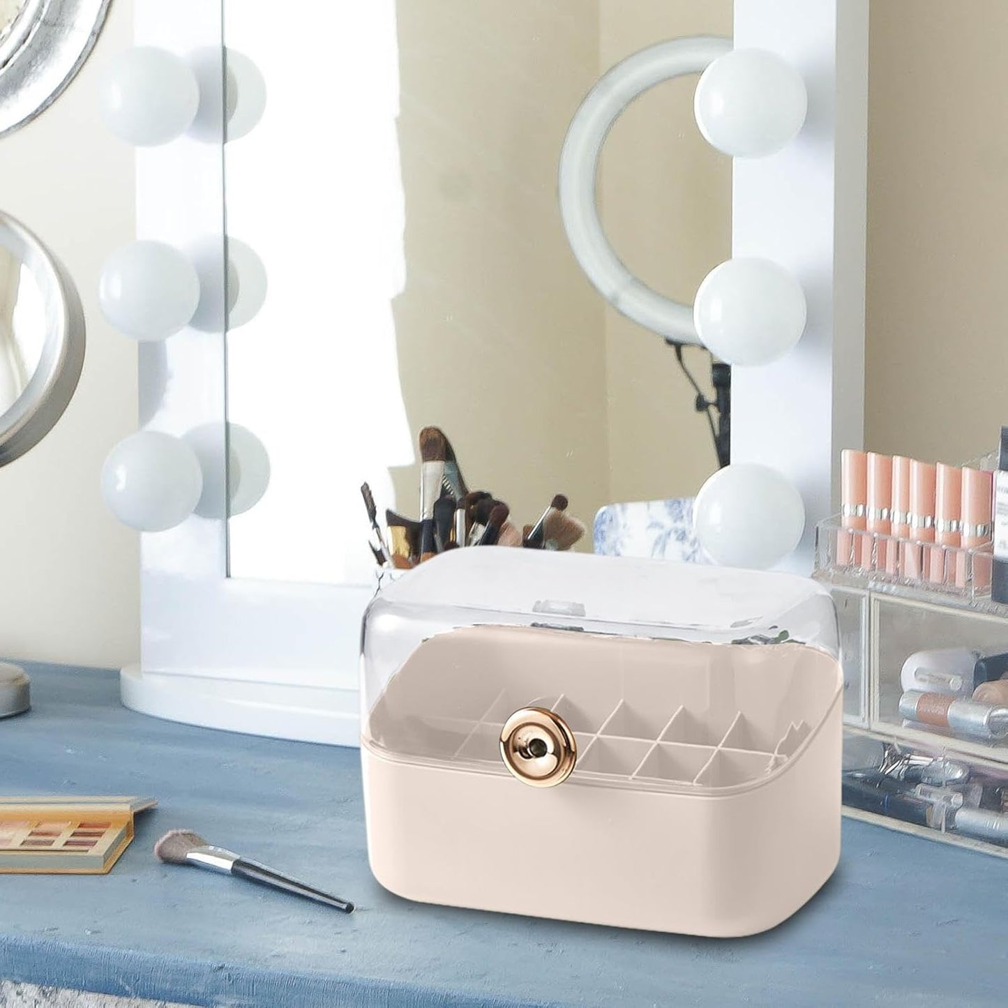 Cosmetic Organizer Storage Box for Display, Large Capacity Portable Dustproof Case with Multi Grids