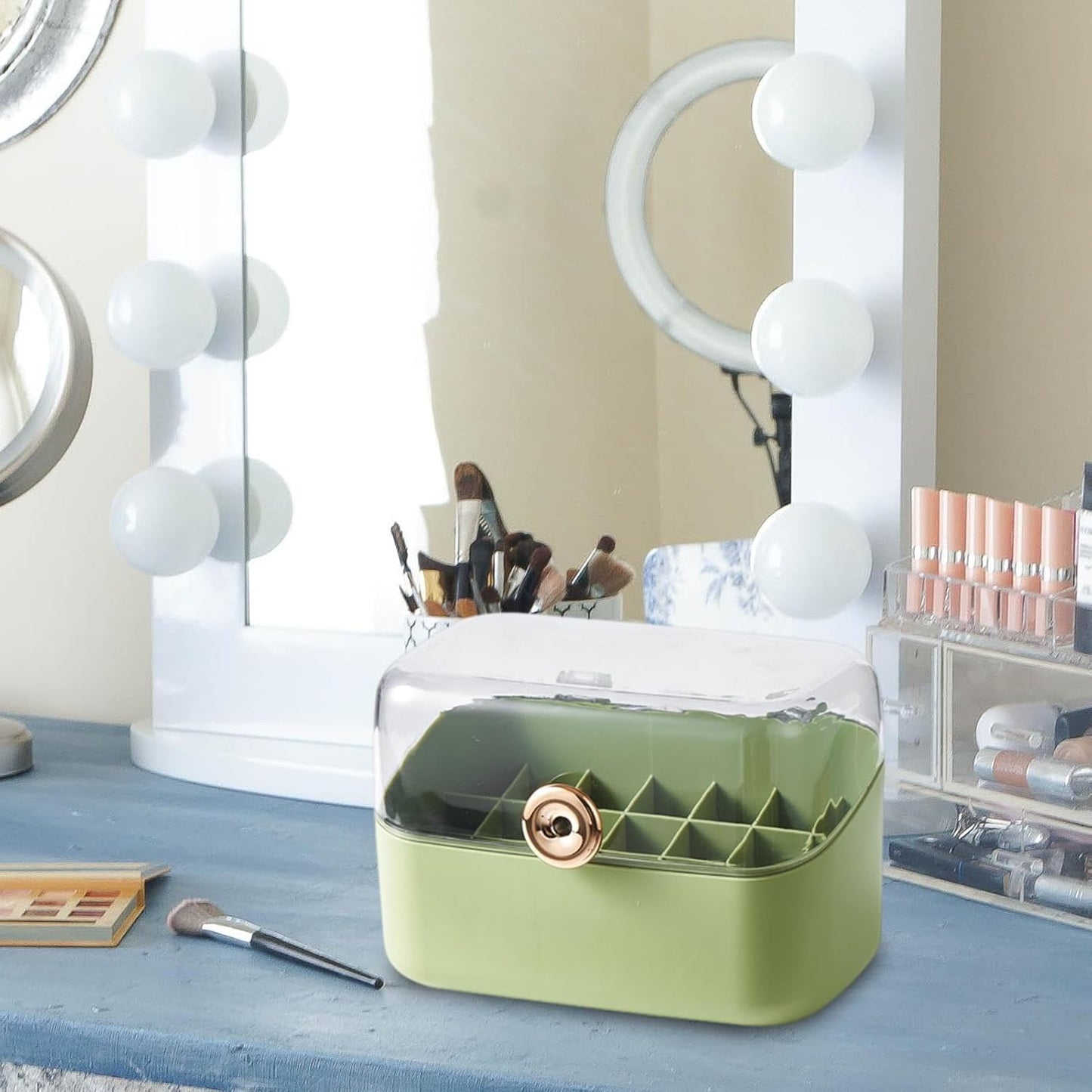 Cosmetic Organizer Storage Box for Display, Large Capacity Portable Dustproof Case with Multi Grids