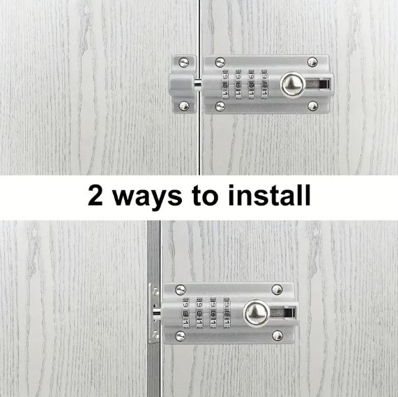 Door Latch Lock, Gate Locks For Outdoor Fence, 4 Digit Combination Bolt Lock, Outdoor Keyless Gate Lock